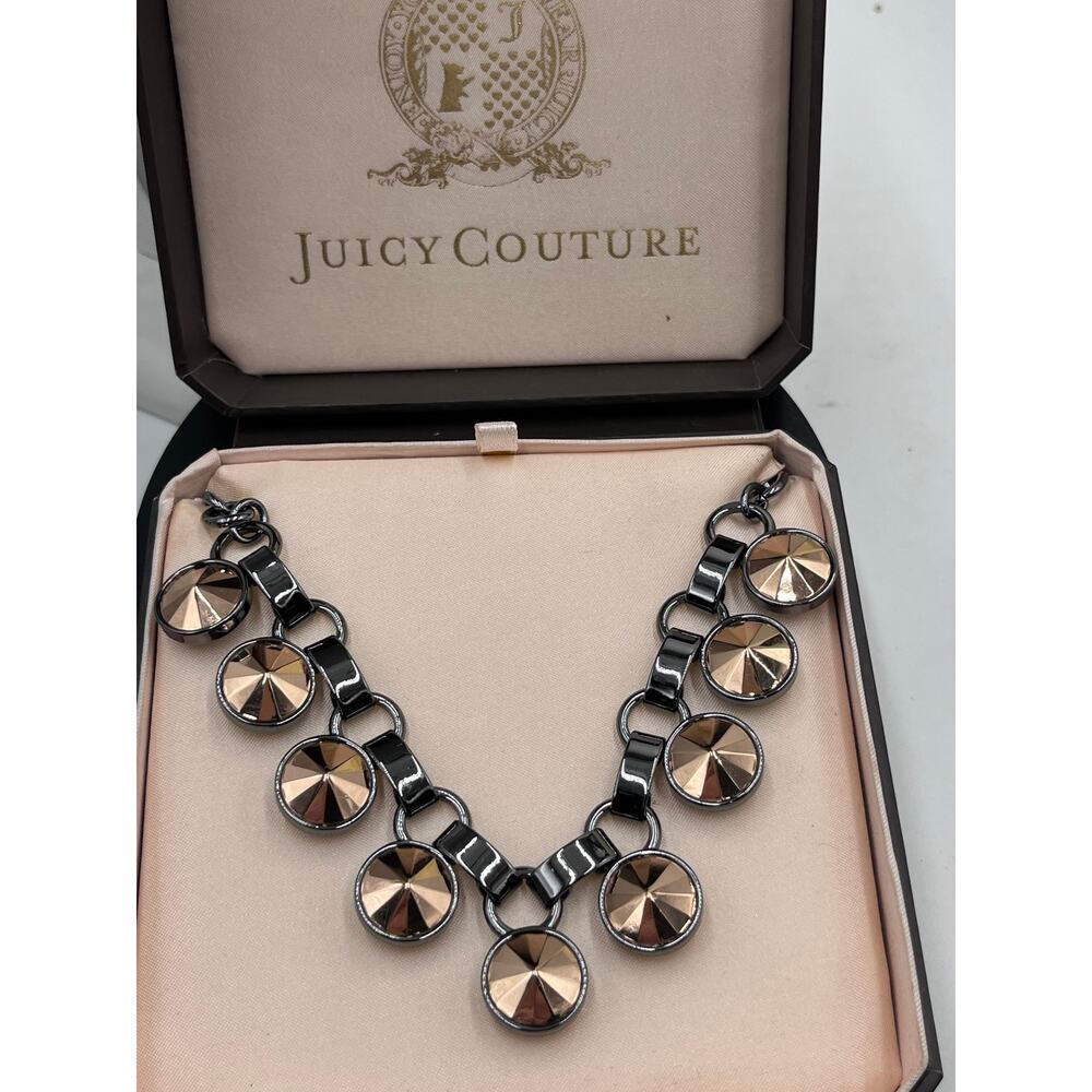 Juicy Couture Edgy Gunmetal Black and Bronze Gold Chunky Choker Necklace‎